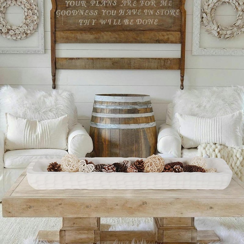 Oakrain 30 inches Large Decorative Bowl for Home Decor, White Dough Bowl with Hand Carved Irregular Texture, Unique Table Centerpieces, Wooden Home Decor Accents for Farmhouse Boho Rustic Style - Image 5